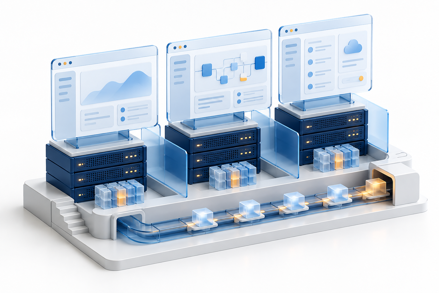 A modular software platform with tenant separation and a release pipeline.
