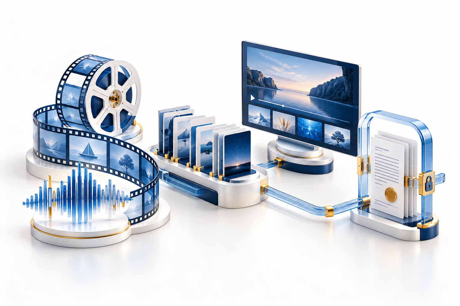 Media assets connected to content discovery, rights records and distribution.