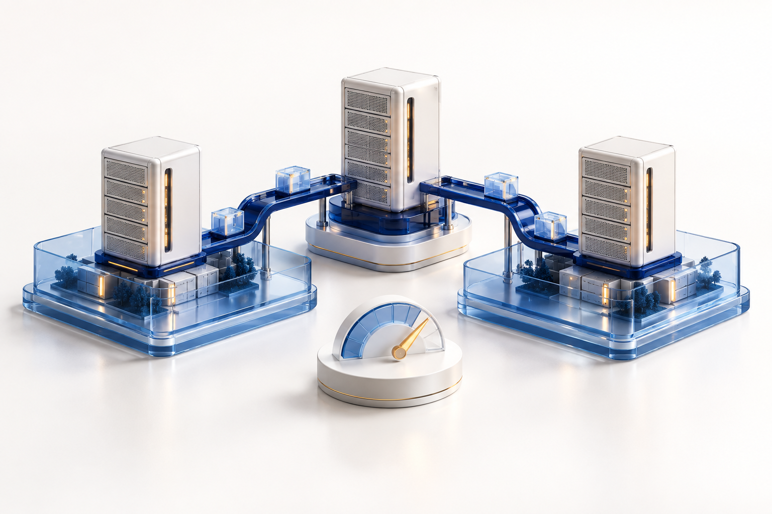 Connected infrastructure modules arranged across two cloud availability zones.